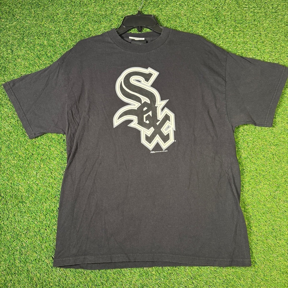 2006 White Sox‎ Stitched Logo Tee Stitches MLB T-Shirt Men's L Black Y2K Vintag